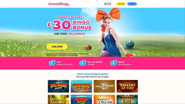 Gossip Bingo Casino Desktop-Homepage