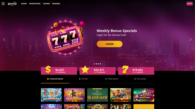 Página de inicio de Gossip Slots Casino para ordenador