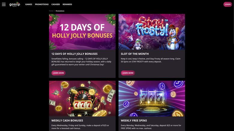 Promociones de escritorio del casino Gossip Slots