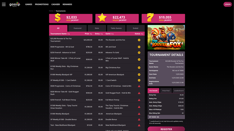 Torneos de escritorio de Gossip Slots Casino