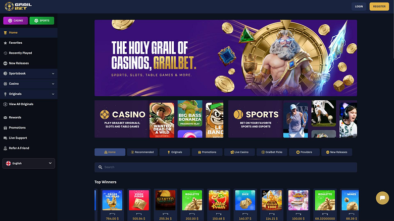 Page d'accueil du casino Grailbet
