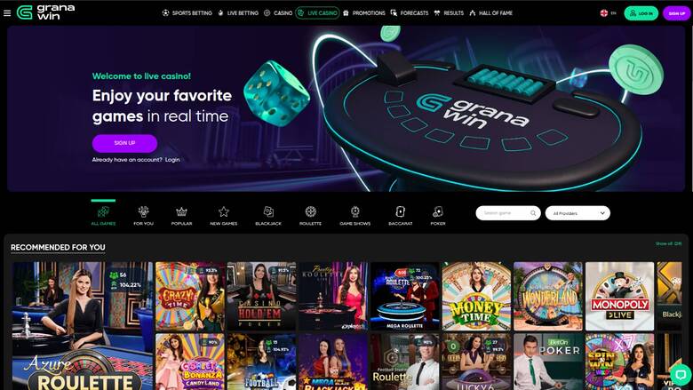 Capture d'écran en direct de la page du casino GranaWin