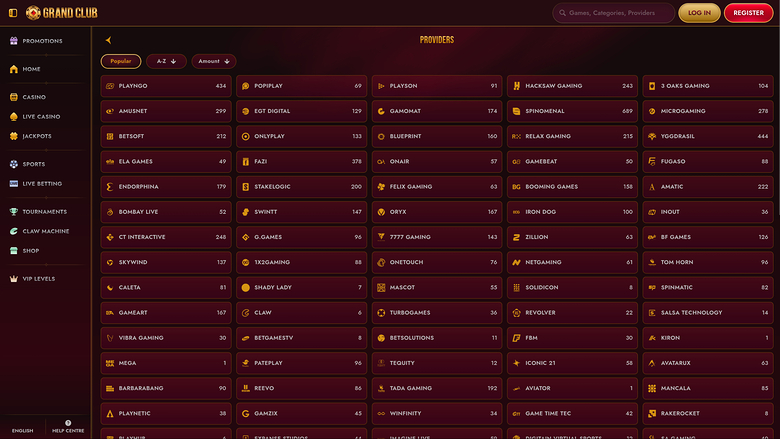 GrandClub Casino Desktop-Spielentwickler