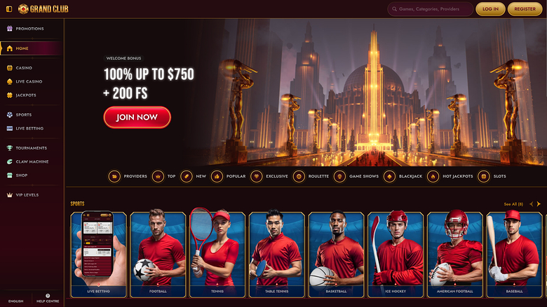 GrandClub Casino Desktop-Startseite