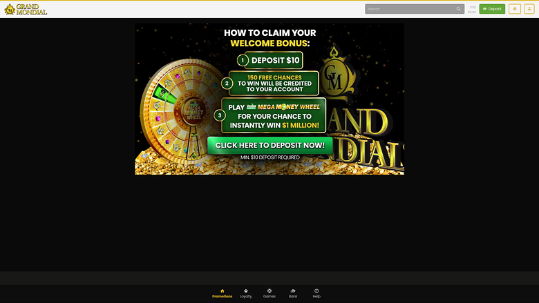Promotions de Grand Mondial Casino sur ordinateur