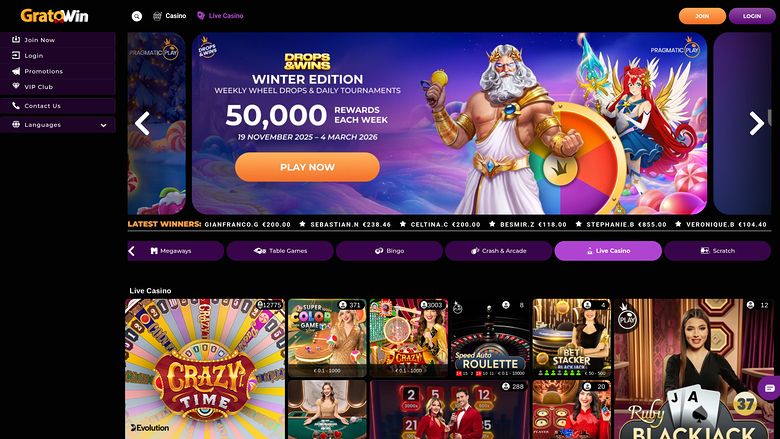 Grato Win Casino Desktop с живым дилером