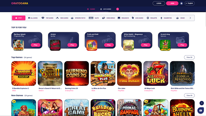 Juegos de escritorio del casino Gratogana