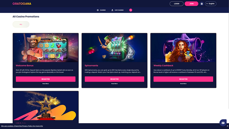 Promociones de escritorio del Casino Gratogana