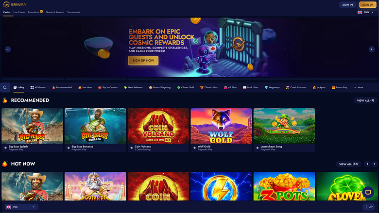 Página de inicio de Gravira Casino para escritorio