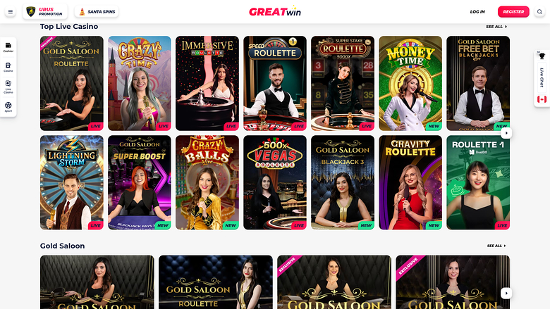 Casino Greatwin sur ordinateur avec croupier en direct