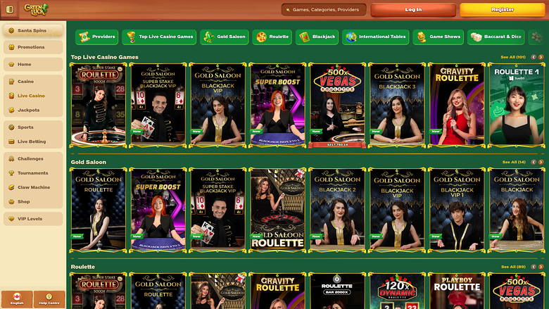 GreenLuck Casino sur ordinateur avec croupier en direct