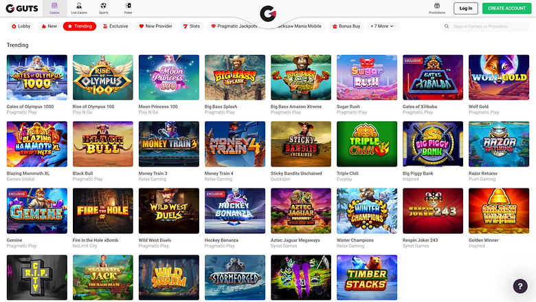 Jeux de casino Guts sur ordinateur