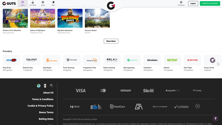 Développeurs du jeu de casino Guts pour ordinateur