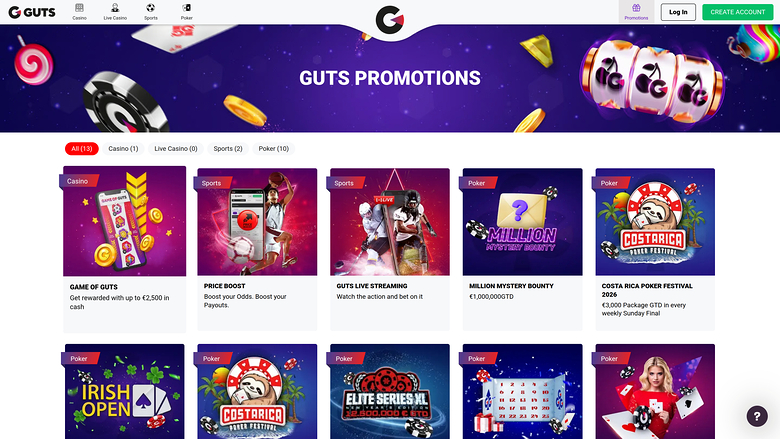 Promotions pour ordinateur de bureau du casino Guts