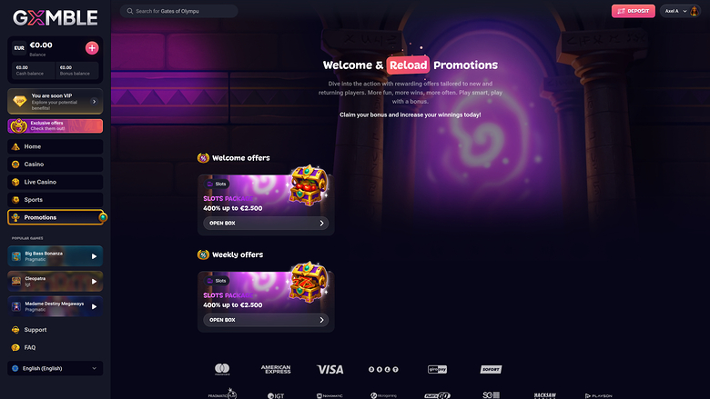 Promociones de escritorio del casino Gxmble