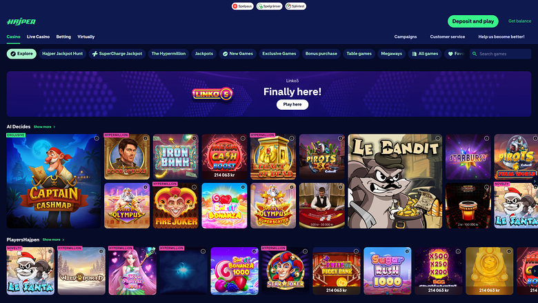 Jeux de casino Hajper sur ordinateur