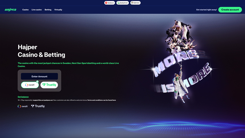 Page d'accueil du casino Hajper (ordinateur)