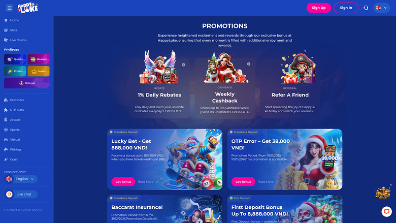 Promociones de escritorio del Casino Happy Luke