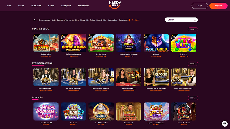 Développeurs du jeu de casino Happy Spins pour ordinateur