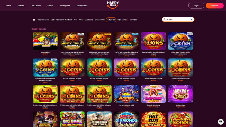 Jackpot du casino Happy Spins sur ordinateur