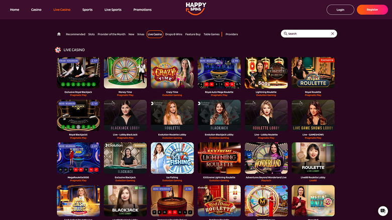Happy Spins Casino, casino en ligne avec croupier en direct sur ordinateur