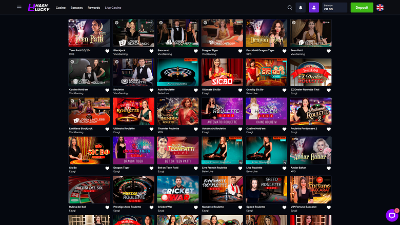 Hash Lucky Casino Desktop Live-Dealer