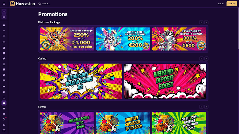 Акции Haz Casino для настольных компьютеров