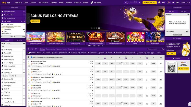 Pagina iniziale di Helabet Casino Desktop