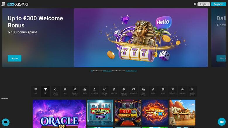 Pagina iniziale di Hello Casino Desktop