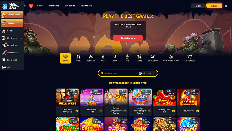Juegos de escritorio de HellSpin Casino