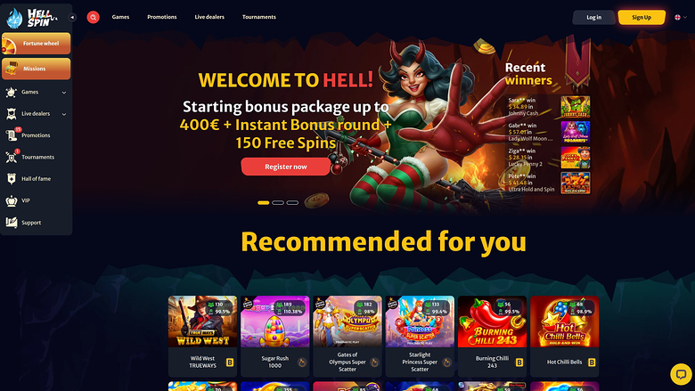 Página de inicio de escritorio de HellSpin Casino