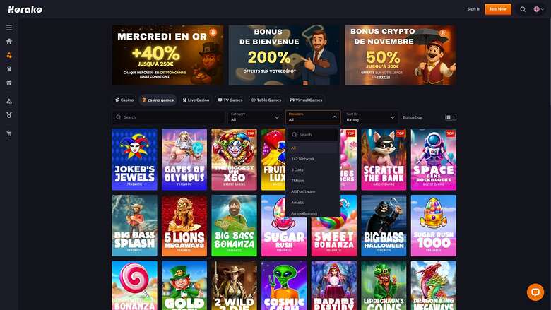 Développeurs de jeux du casino Herake version bureau