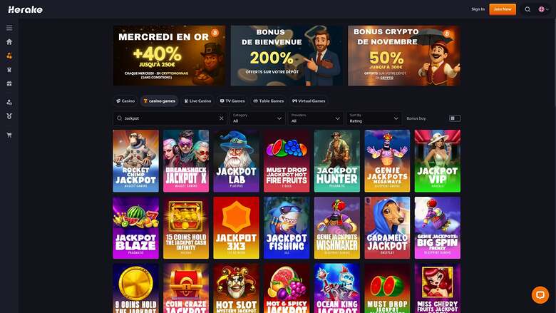 Jackpot du casino Herake version bureau