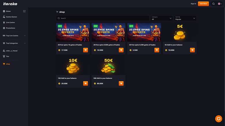 Boutique du casino Herake version bureau