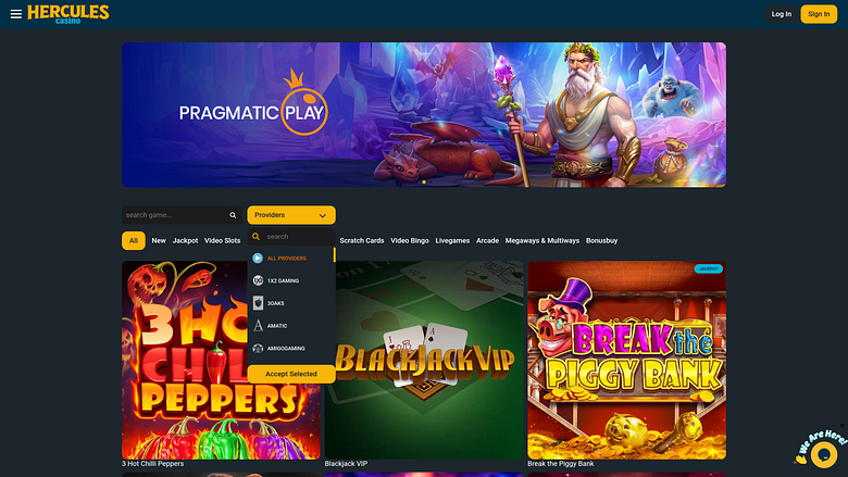 Capture d'écran des développeurs du jeu Hercules Casino