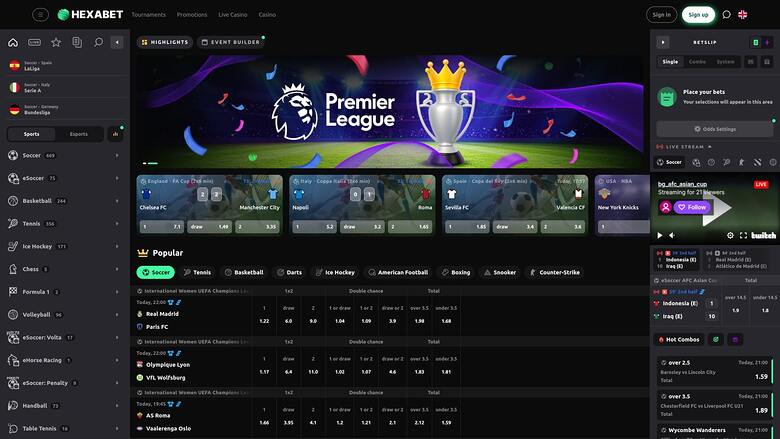 Hexabet Casino Спорт Настольная версия