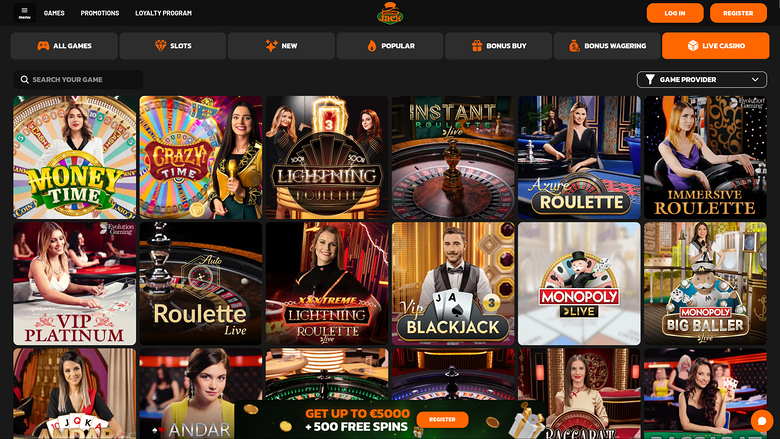 Jeux avec croupier en direct de la version bureau de Hidden Jack Casino
