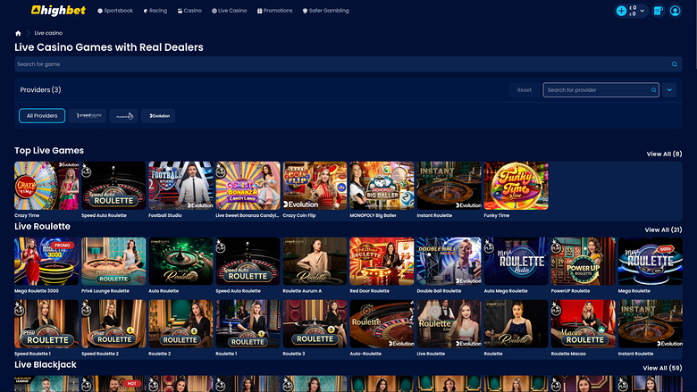 Casino à mises élevées avec croupier en direct sur ordinateur