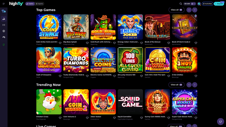 Jeux de casino High Fly Bet sur ordinateur