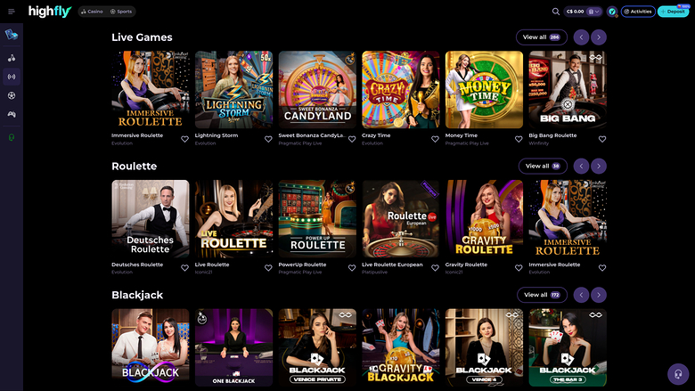 Casino High Fly Bet sur ordinateur avec croupiers en direct