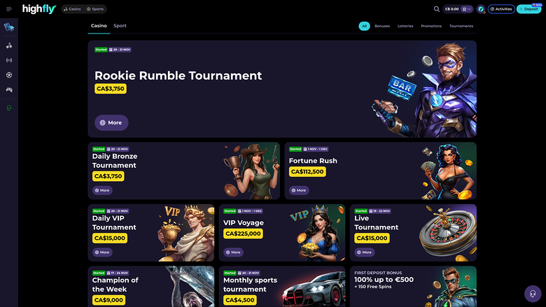 Promotions pour ordinateur de bureau du casino High Fly Bet