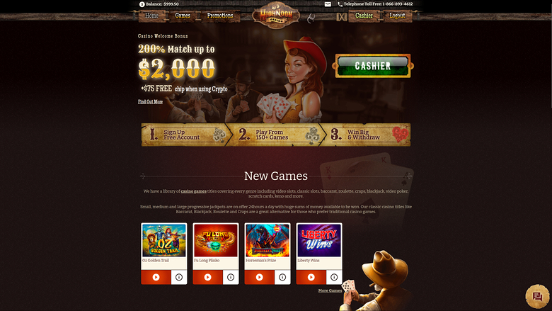 High Noon Casino Desktop Homepage