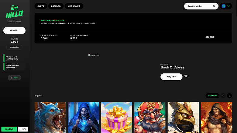 Page d'accueil du casino Jamo pour ordinateur