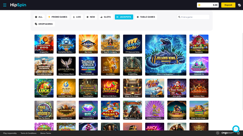 Jackpot de escritorio del casino Hip Spin