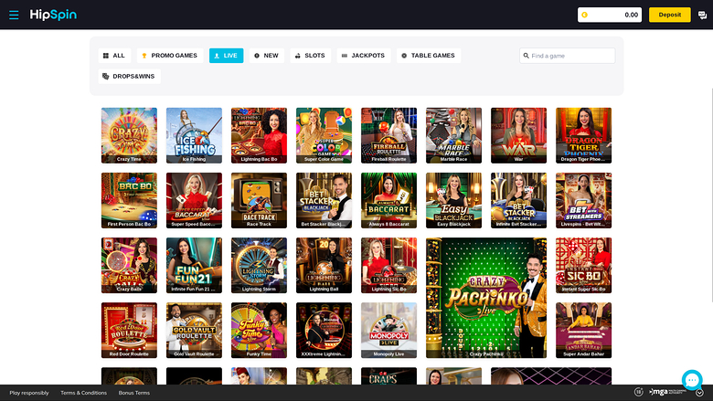 Casino Hip Spin con crupier en vivo para escritorio