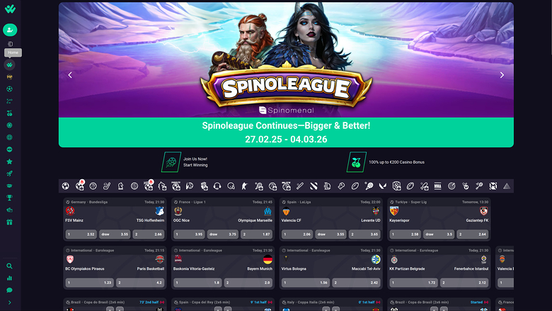 Page d'accueil du casino Hiper Win pour ordinateur