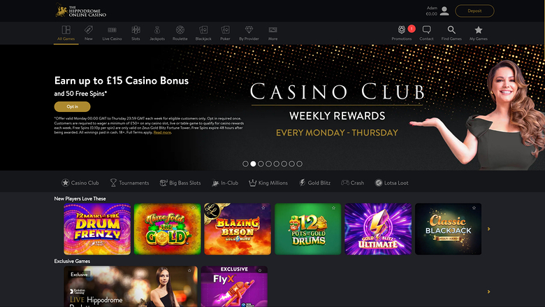 Página de inicio del Hippodrome Casino para ordenador