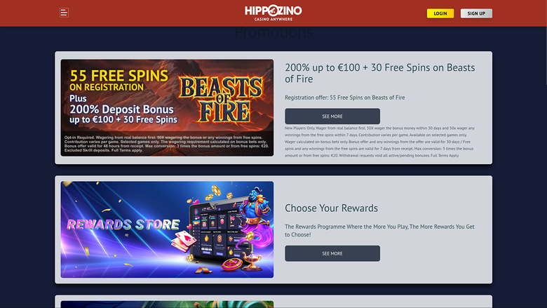 Promotions Hippozino Casino sur ordinateur