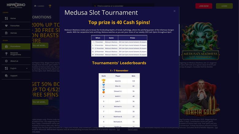 Tournoi de casino Hippozino sur ordinateur