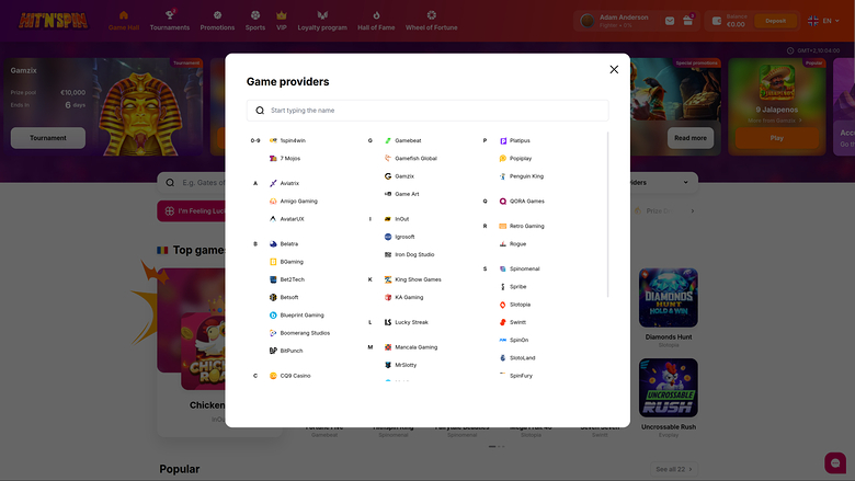 Développeurs de jeux de casino Hitnspin pour ordinateur
